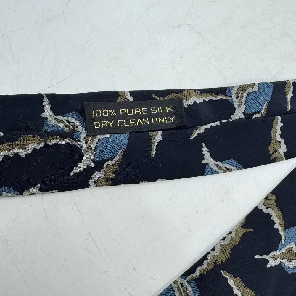 Vintage GIORGIO ARMANI Navy Abstract Print Silk Neck Tie - Picture 5 of 6
